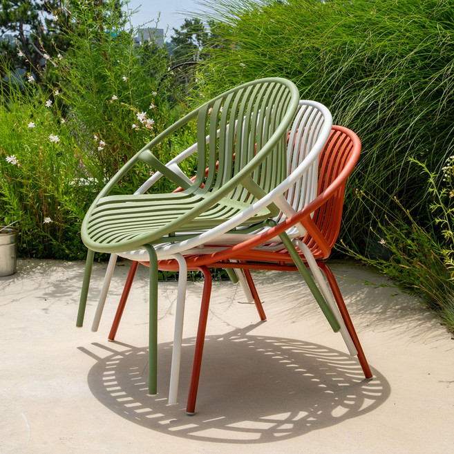 인블루 리누 야외의자 플라스틱 철제 카페의자, 레드, 1개