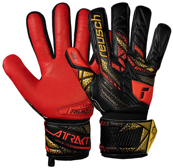 로이쉬 골키퍼 장갑 어트랙트 그립 5570815-7075 성인 축구 GK 글러브, 1세트, 레드/블랙