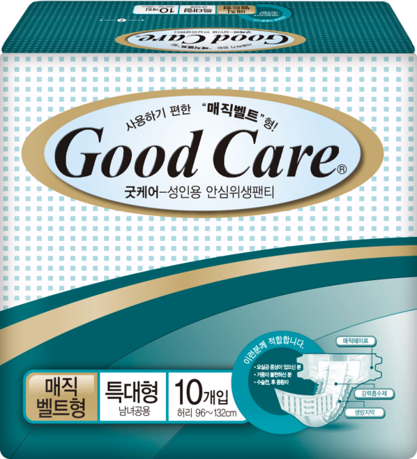 굿케어 겉기저귀 와이드 매직벨트 통기성 특대형, 8개, 10개입