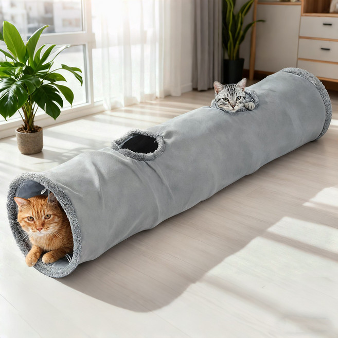 PAWZ Road 일자형 접이식 고양이 토끼 장난감 캣터널 패브릭 숨숨집 길이130cm, 1개, 그레이