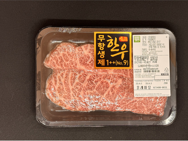 친환경 무항생제 한우투뿔 1++ no9 건강한 소고기 11가지부위 올레마당, 1개, 살치살200g