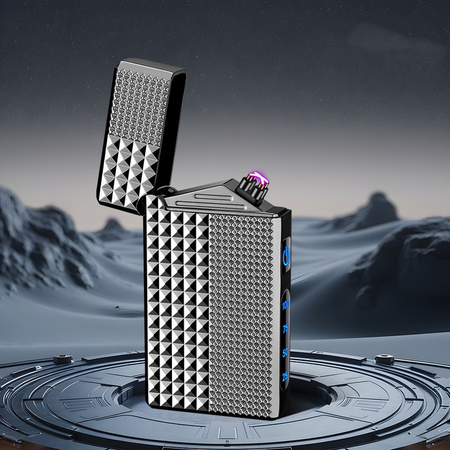 배터리 잔량표시 플라즈마 C타입 전기 라이터, 사각무늬(전기)블랙, 이니셜각인X