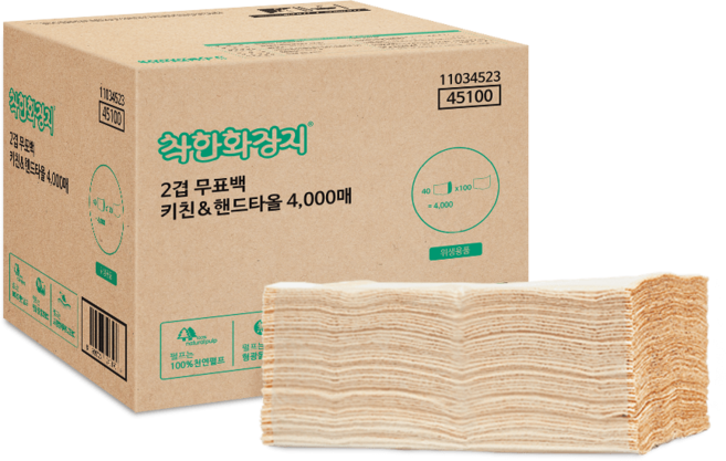 착한화장지 무표백 프리미엄 2겹 키친타월&핸드타월 4000매, 40개