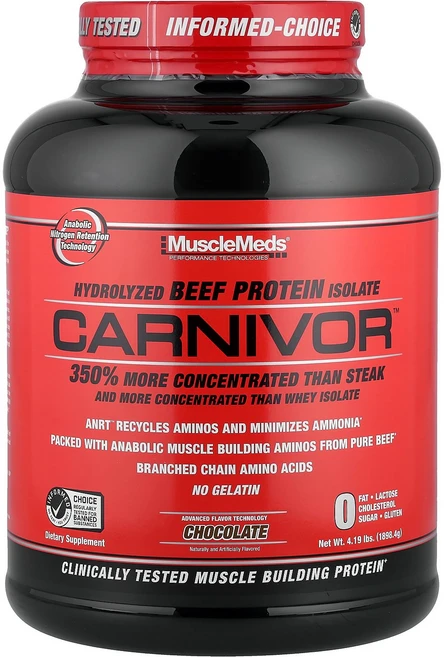 MuscleMeds Carnivor™ 가수분해 분리 소고기 단백질 초콜릿 1 898.4g(4.19lbs) MuscleMeds (머슬메즈), 1900 g, 1.9kg, 1개 - 쿠팡