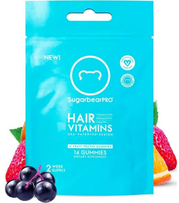 콜라겐 영양제 효과 근육 증가 도움 슈가베어프로 헤어 비타민 6000mcg 비오틴 남성과 여성 길어 보이 구미 B12 MSM 이노시톨 오메가3 엘더베리 성장 미국 특허 디자인, 14 Day Supply, 1개 - 쿠팡