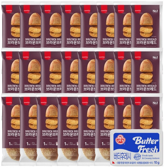 삼립 브라운브래드 + 1회용버터 증정, 60g, 24개