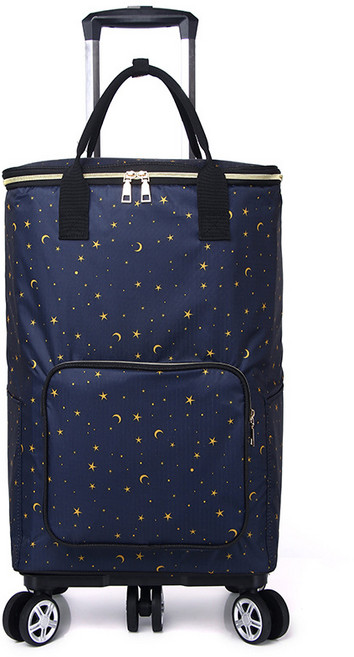 5바퀴 대용량 접이식 장바구니 휴대용 시장가방 캐리어 쇼핑 폴딩 카트, 별과 달, 1개