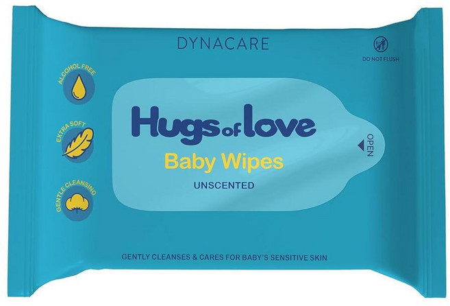 Dynarex DynaCare Hugs of Love 아기 물티슈 - 무향 - 알로에 및 라놀린 함유 알코올 프리 물티슈 민감한 피부에 안전 - 플립 탑 소프트 팩 당 물티슈