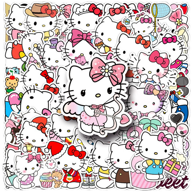 산리오 캐릭터 방수 스티커 (전 캐릭터 모음), 50개, 헬로키티 핑크