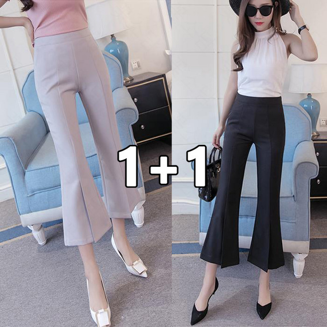 꽃소담 1+1 여성 여름 데일리 9부 앞트임 부츠컷 정장 바지 QL229