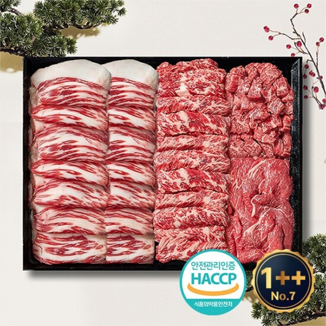 1++등급(7이상) 예담우 구이정육2호 1kg(차돌/참갈비/국거리/불고기) 한우선물세트, 1개, 1kg