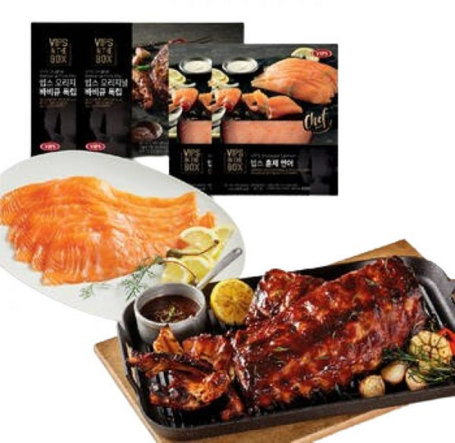 빕스 오리지널 폭립 450g 2개 + 빕스 훈제 연어 140g 2개, 빕스 오리지널 폭립, 450g, 2개 + 빕스 훈제 연