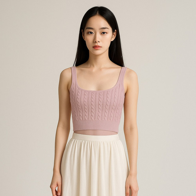 라뷰드 스퀘어넥 꽈배기 크롭 니트 뷔스티에 봄 가을 겨울 여성 레이어드 민소매 일자핏 나시 쫀쫀한 상의 케이블 뜨개 패턴 패션 의류