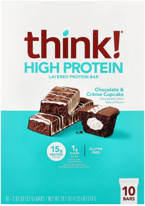 씽크씬 띵크 Sweet Treat 하이 프로틴 바 초콜릿 & 크림 컵케이크 10개입 57g(2.01oz), 1개, 570g - 쿠팡