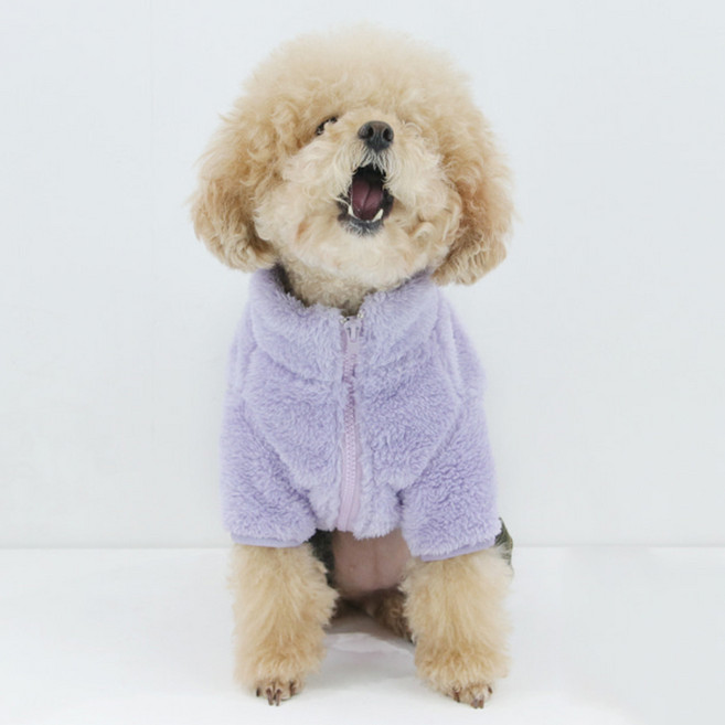 바이담수미 보아털 강아지 후리스 집업, 퍼플, 1개