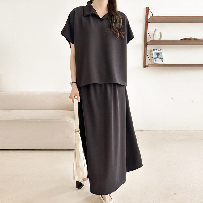 민트위니 여성용 반팔 치마 상하세트 빅사이즈 치마 프릴