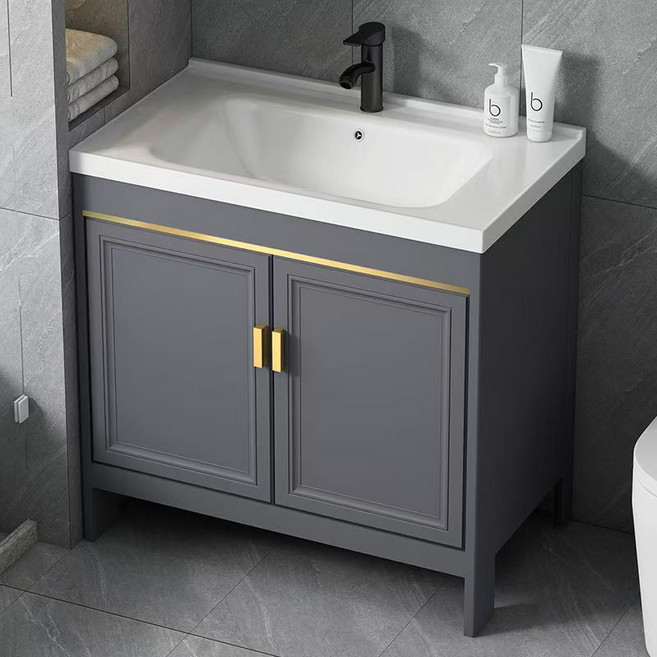 욕실 세면기 일체형 세면대 하부장 카운터 세면대 +세면기 수도꼭지 세트, 그레이