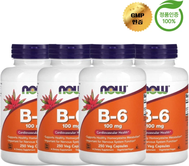 2+2 나우 푸드 비타민B6 100mg 베지 캡슐 250정, 4개 - 쿠팡