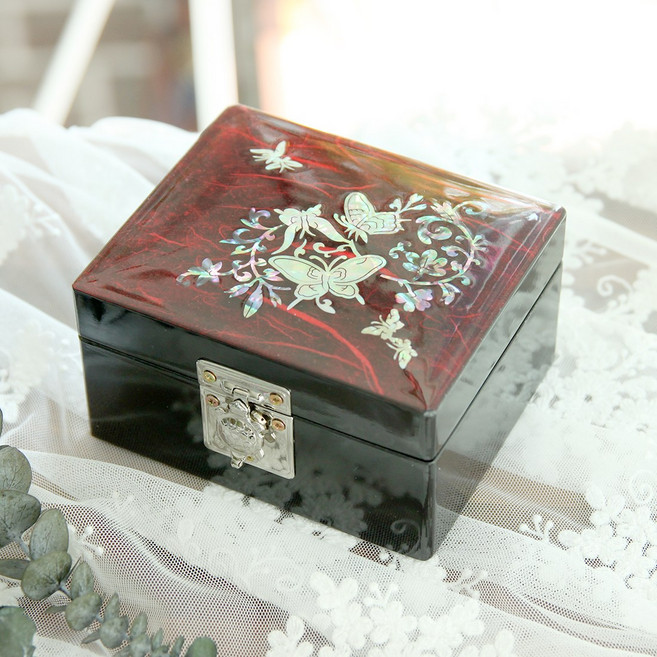 리브2호 자개보석함 자개함 나전칠기보석함, 리브2호자개보석함(크림슨로즈):선물포장X, 1개