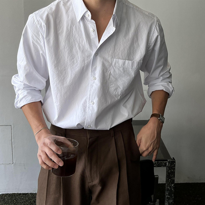 Asure 남자 머슬핏 긴팔셔츠 무지 링클프리 정장 와이셔츠