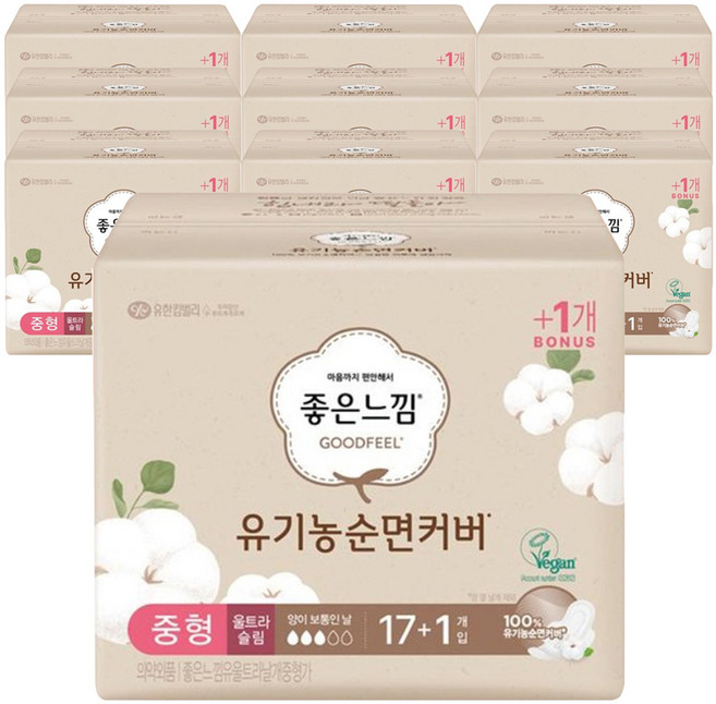 좋은느낌 좋은느낌 유기농순면커버 울트라 슬림 날개, 중형, 18개입, 10개