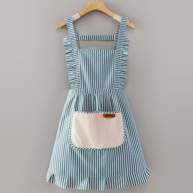 할인바이할인 핸드타월 일체형 코튼 스트라이프 면 앞치마, 블루, 1개