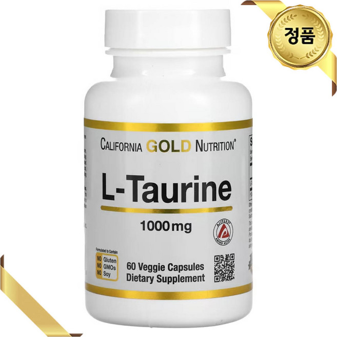 캘리포니아골드뉴트리션 타우린 1000mg 60 베지 캡슐 아미노산 채식주의자 글루텐프리, 1개