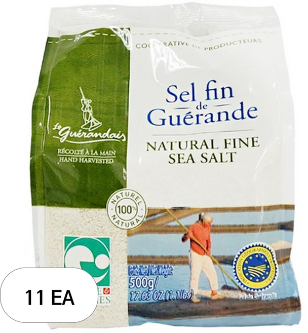 르게랑데 토판 천일염 가는 소금 폴리백, 500g, 11개