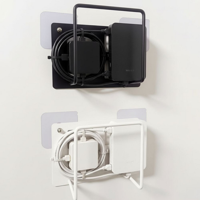 캐시픽 무타공 셋톱박스 정리함 공유기 거치대 선반, 1세트, 1_블랙+화이트