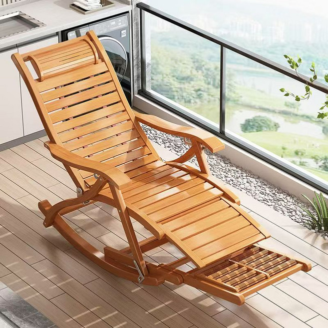 AIDU 대나무 접이식 흔들의자 점심휴식 앉기 겸용 안락의자 부모님한테 선물, 원색