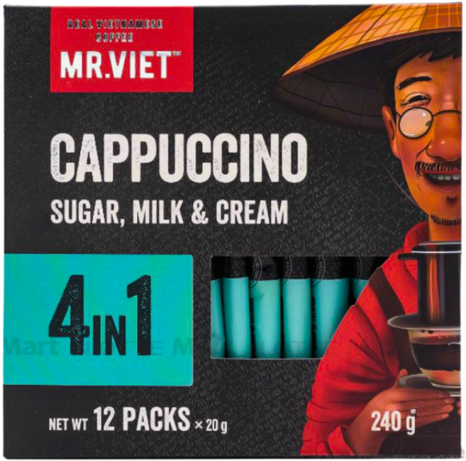 베트남 4in1 카푸치노 인스턴트 커피 Mr. Viet, 19g, 1개, 12개입