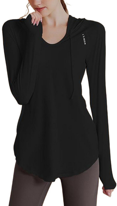ECUPPER 여성 느슨한 긴 소매 캐주얼 운동 탑 미드 길이 요가웨어 탑 후드 피트 의류 스웨트 셔츠
