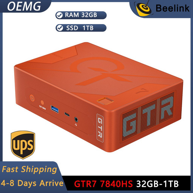 Beelink GTR7 7840HS 게이밍 미니 PC AMD Ryzen7 32G DDR5 5600MHz SSD 1T 와이파이 원격 제어 6 BT5.2 가정용 USB4 DP TYPE, [02] GTR7 7840HS-32G1T, 1개
