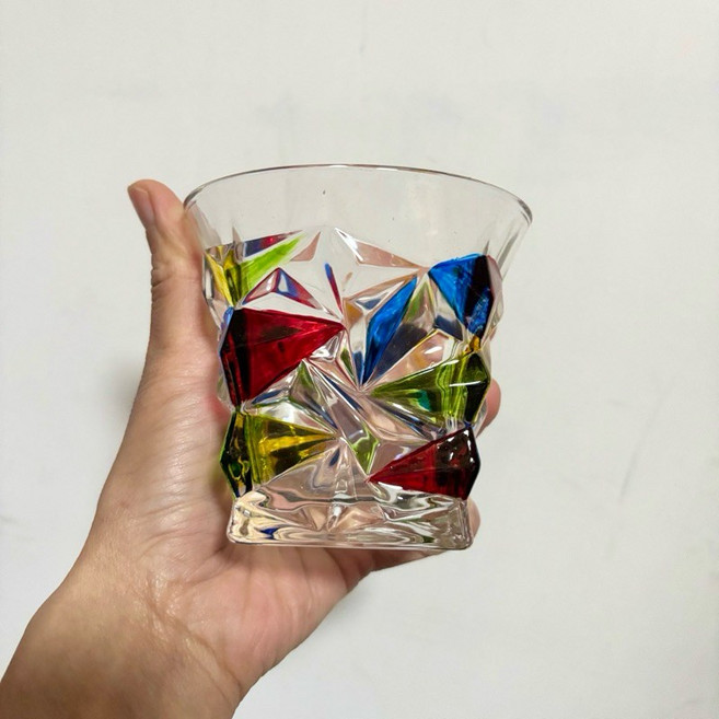 彩繪玻璃杯 威士忌杯 啤酒杯 多用途飲水杯, Triangle 彩虹三角, 1個