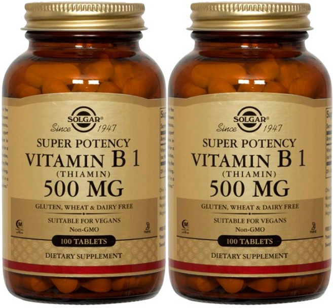솔가 슈퍼 포텐시 비타민 B1 (티아민) 500mg 타블렛 비건, 2개, 100정