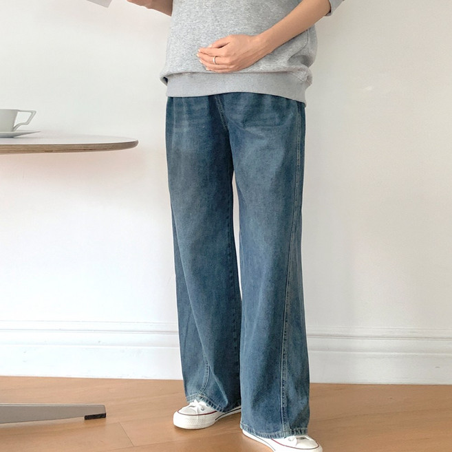[당일출고] 수엠W 임부 와이드핏 청바지 임산부 데님팬츠 출산후 착용 가능 B054 커브드스트링와이드청바지