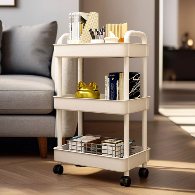 오어브랜드 이동식 무빙 정리함 선반 트롤리, 3단, 화이트
