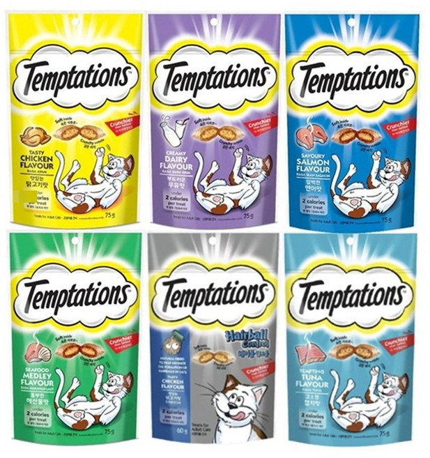 스마트리빙 [꼼냥] 고양이 간식 템테이션 6종 콤보 세트 스낵, 닭고기+해산물+우유+연어+참치+헤어볼, 1개