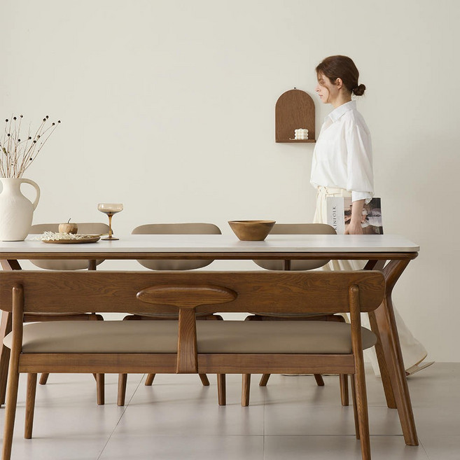 까르엠가구 헤이븐 포세린 양면 세라믹 50R 애쉬 원목 6인용 식탁세트 1800 3인벤치1+의자3, 6인세라믹(1800/50R)/헤이븐(내츄럴), 벤치선택없음, 헤이븐 식탁의자(내츄럴)/4개