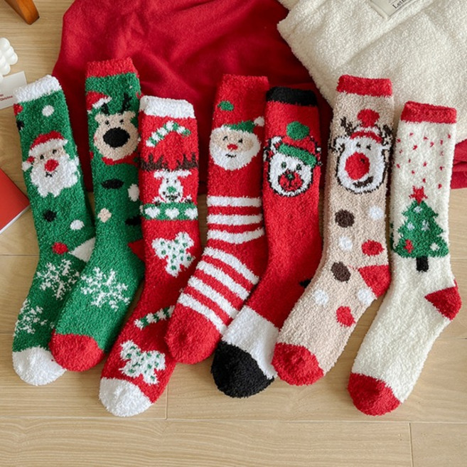 (6개세트)CW07 크리스마스 겨울 긴목 롱수면양말 따듯한 장목양말 선물 남여공용