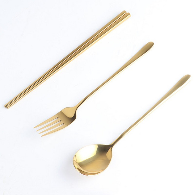 귀월미 스테인레스 커트러리 세트, 1세트, 젓가락+숟가락+포크, 골드