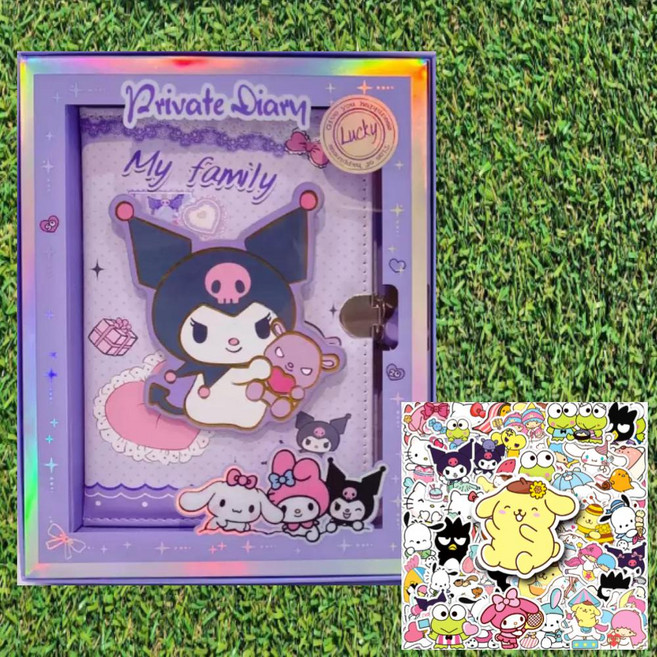 산리오 라부부 빙글빙글 다이어리 다꾸 어린이 초등학생 어린이날 크리스마스 선물, 1개, 쿠로미 보라