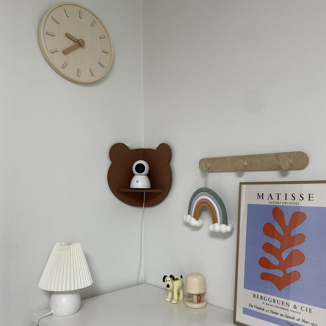 플로우홈 곰돌이 아기방 홈 캠 카메라 거치대 코너 선반 인테리어 꾸미기, 1개, 우드베어