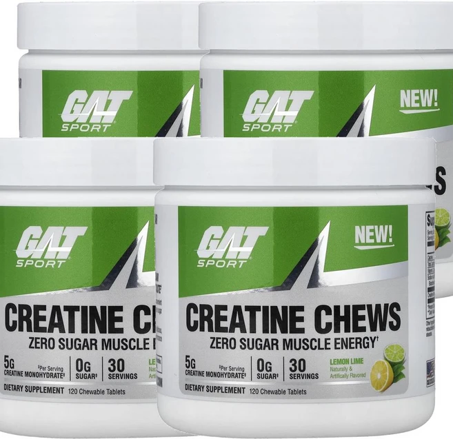 GAT 스포츠 크레아틴 츄 레몬 라임 Sport Creatine Chews Lemon Lime 120정, 4개 - 쿠팡