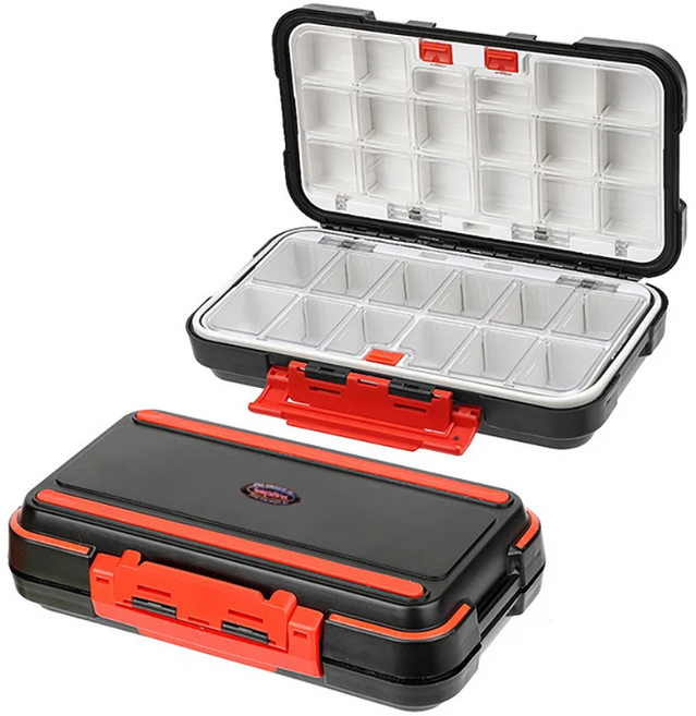 낚시 박스 양면 방수 부품 케이스 탈부착 배플 다용도 대용량 미끼 도구 보관 수납 미끼통, 1개, 블랙 레드
