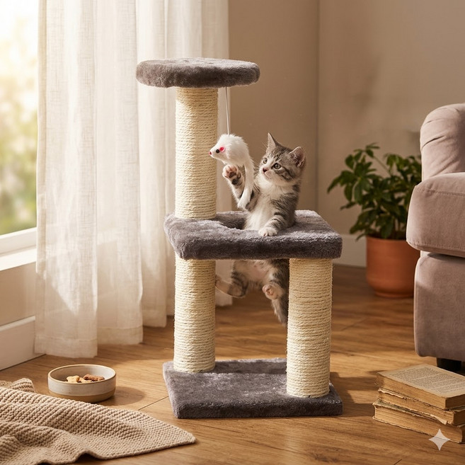 스타일닥터 고양이 미니 소형 캣타워 다기능 일체형 튼튼한 캣타워, 1개, 회색