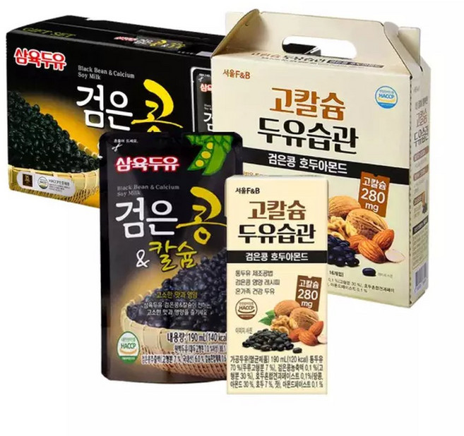 삼육두유 검은콩&칼슘 190ml 20팩+서울에프엔비 검은콩호두와아몬드 190ml 16팩