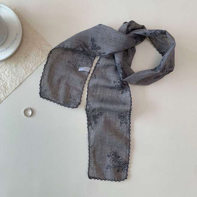 젬버트 여성 빈티지 감성 슬림 잔꽃 롱 타이 스카프