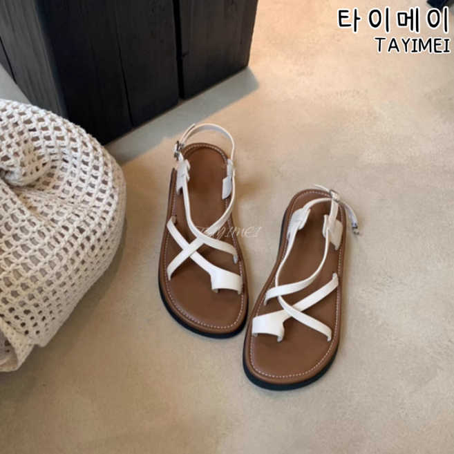 타이메이 플랫 샌들 여성 여름 외신 프랑스식 선녀풍 편안 벨트 캐주얼 모래사장 신발