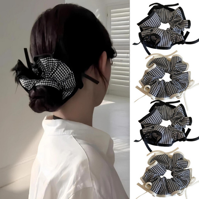 ZMBIRD 4PCS 예쁜 체크 헤어 스크런치 N2582